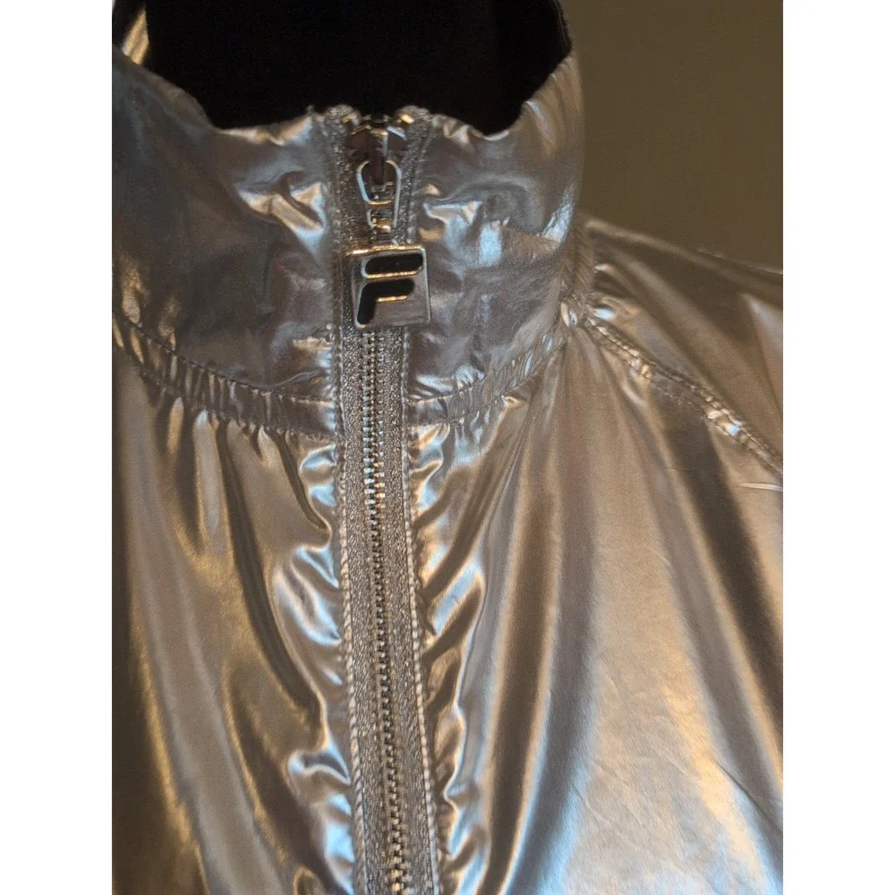 Fila‎ Sport 1/2 Zip Pullover Silver Metallic Shiny black Sz Small Women's NWT